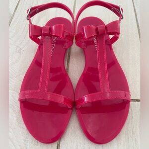 STUART WEITZMAN MELLIE HOT PINK BOW JELLY T-Strap Slingback Sandals Sz 9